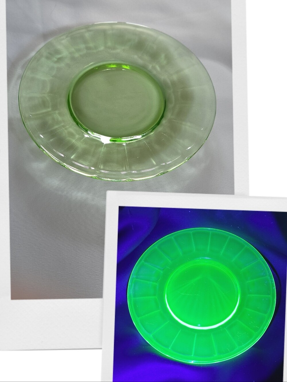 Vintage Green Depression Glass Salad Plate 8” Uranium Glass Glow